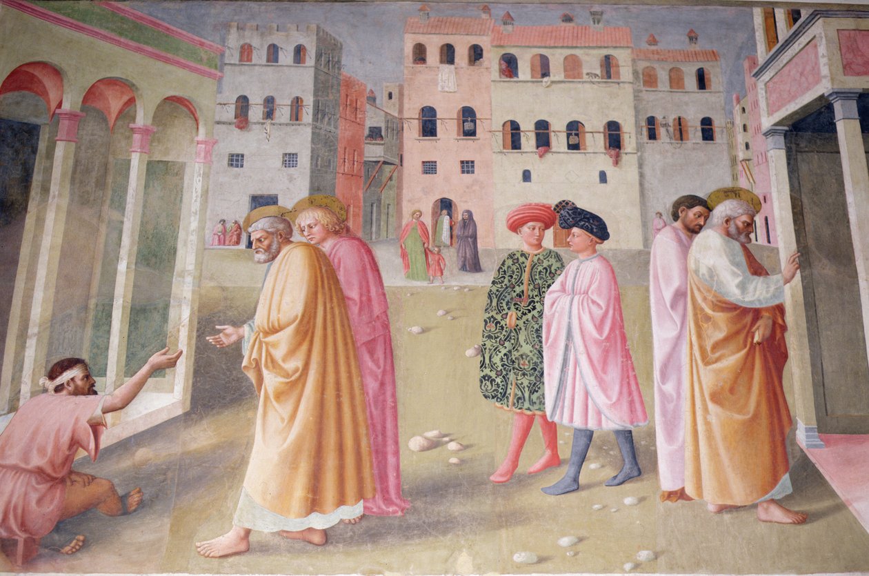 Uzdravení mrzáka a vzkříšení Tabithy od Tommaso Masolino da Panicale