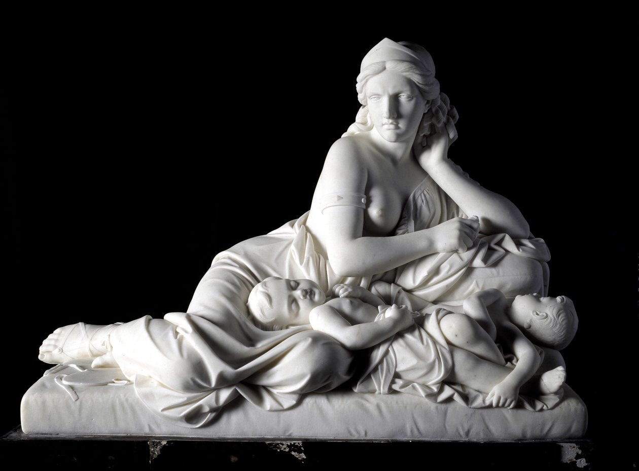 Medee přemýšlí o zabití svých dětí Mramorová socha od Tommasa Solariho (1820-1897) 1863. Rozm. 60x80x38 cm Z kolekce prince Odone di savoia. Genes, Art Gallery Moderna, inv. 744 od Tommaso Solari