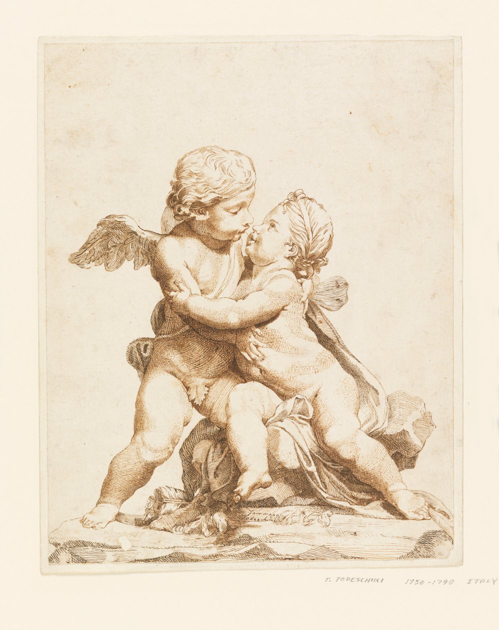 Kresba, Dva líbající se amorci, 1750-90 od Tommaso Todeschini