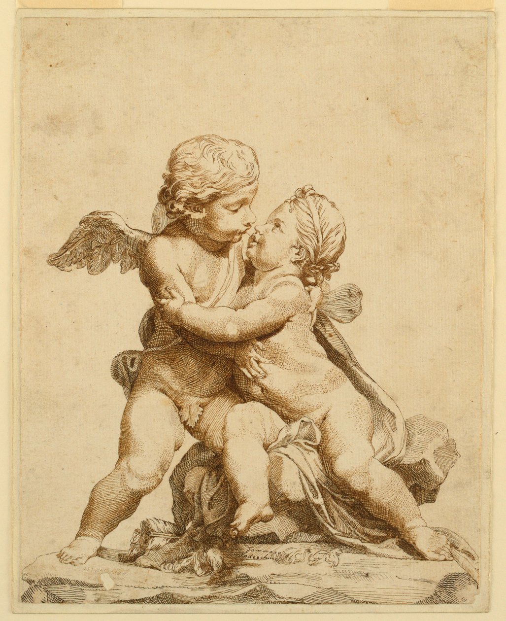 Kresba, Dva líbající se amorci, 1750-90 od Tommaso Todeschini