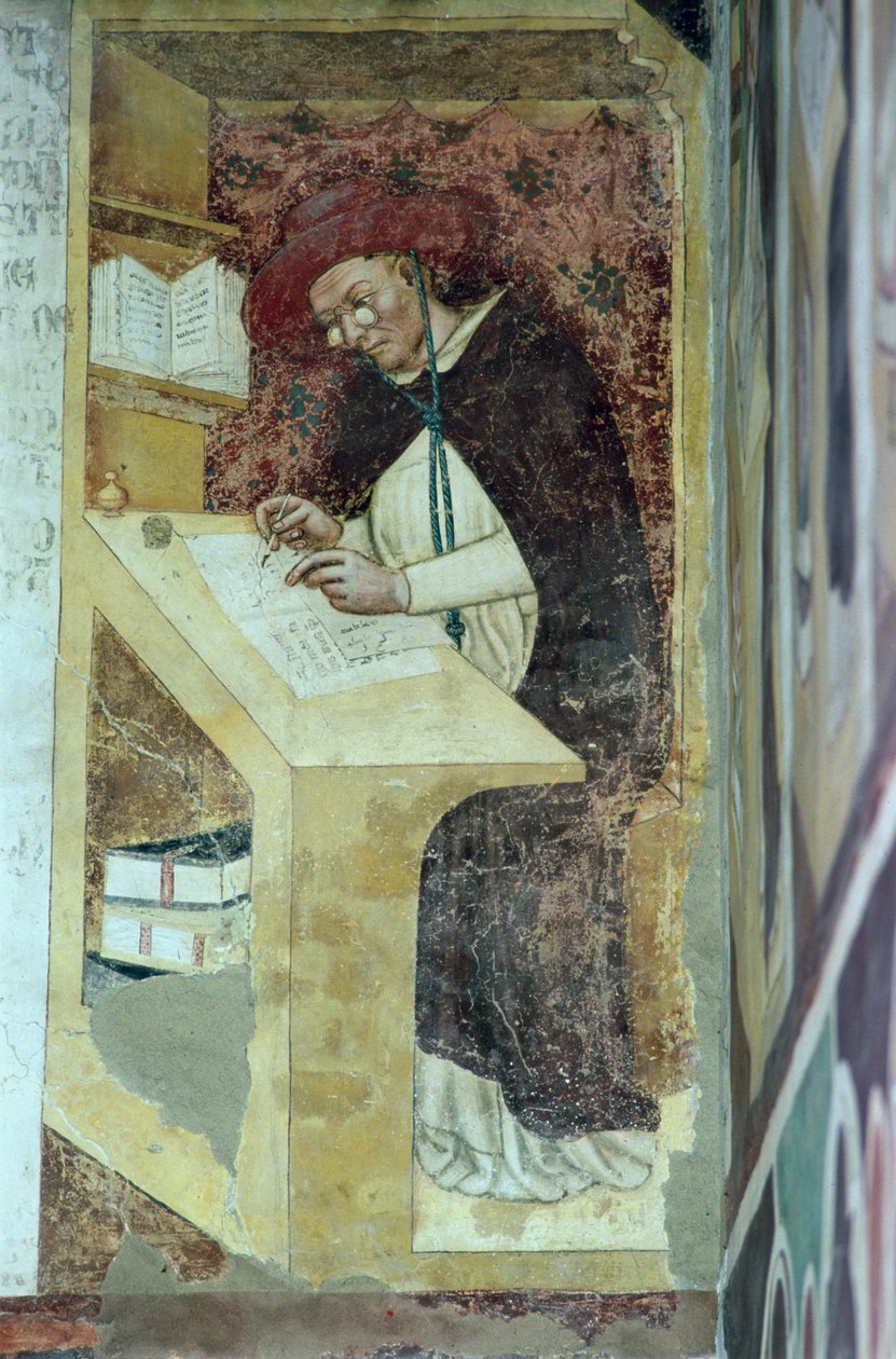 Hugues de Provence u svého stolu, z cyklu „Čtyřicet slavných členů dominikánského řádu“ v Kapitule 1342 od Tommaso da Modena