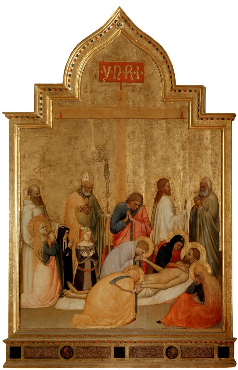 Pieta se svatým Remigiem a svatým Benediktem (tempera na dřevě, kolem 1365) od Tommaso di Stefano Giottino