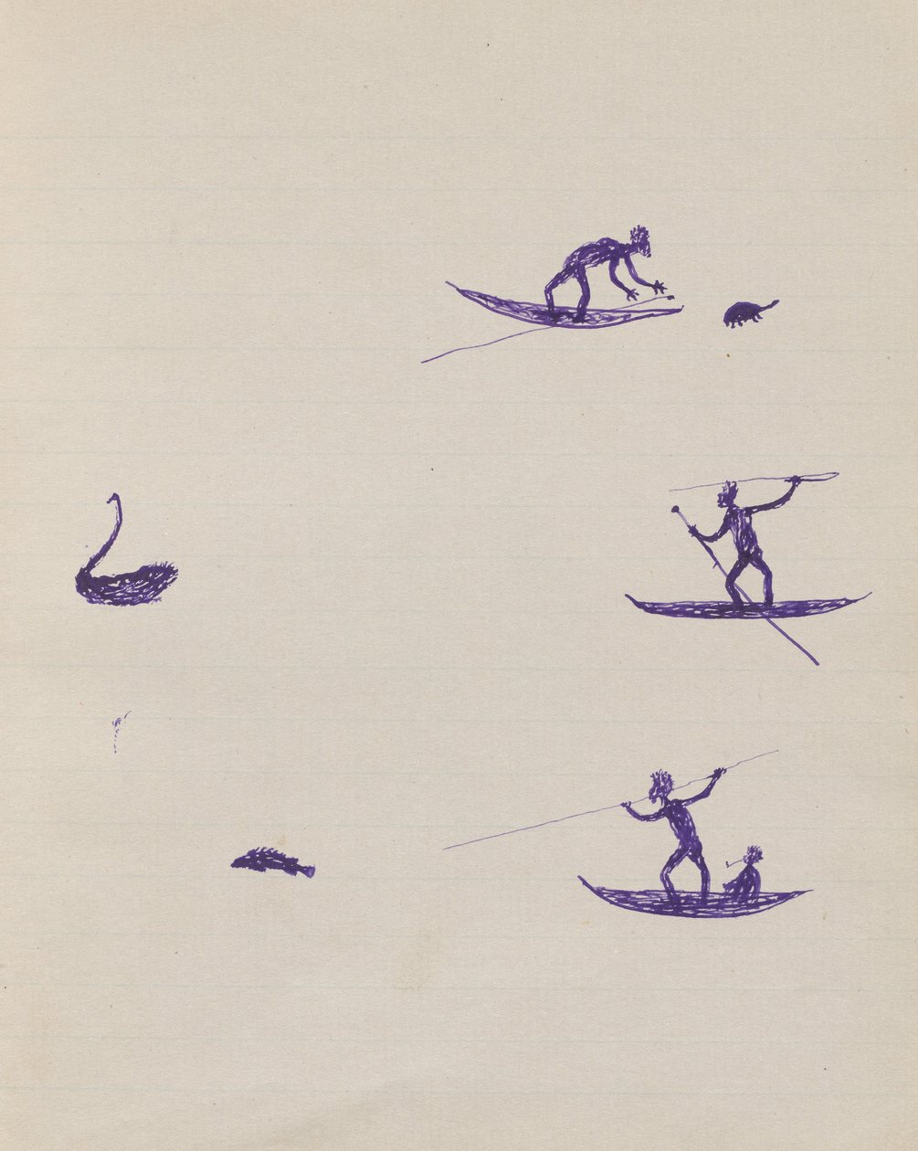 Kwat Kwat people - (Aborigines spearing turtle, swan and fish) Sketchbook převážně o aktivitách Aboriginals and Whit ... od Tommy McRae