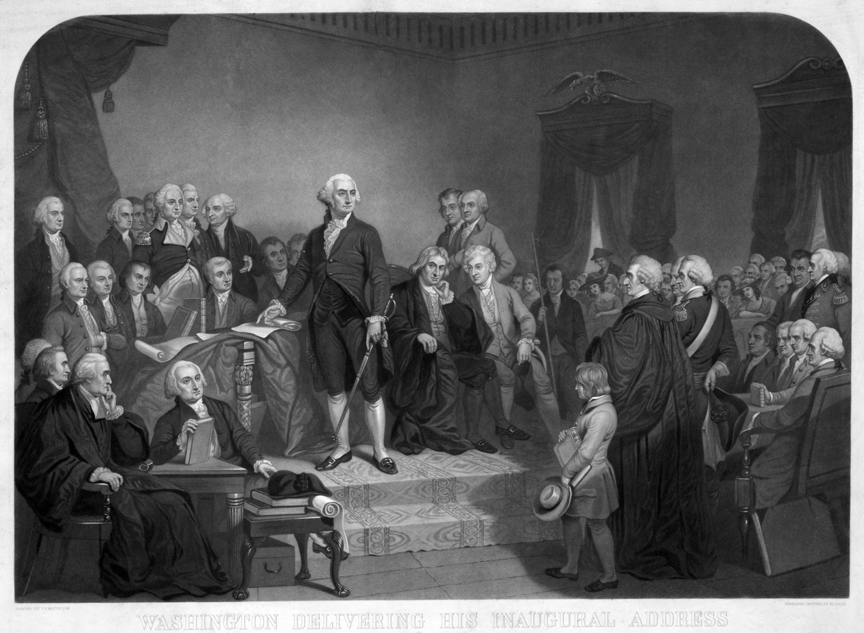 Washington pronáší svůj inaugurační projev v dubnu 1789, pub. c.1850 od Tompkins Harrison Matteson