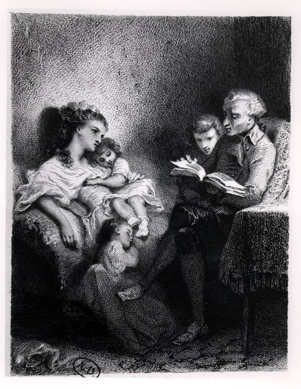 Alphonse de Lamartine (1792-1869) čte své rodině od Tony Johannot