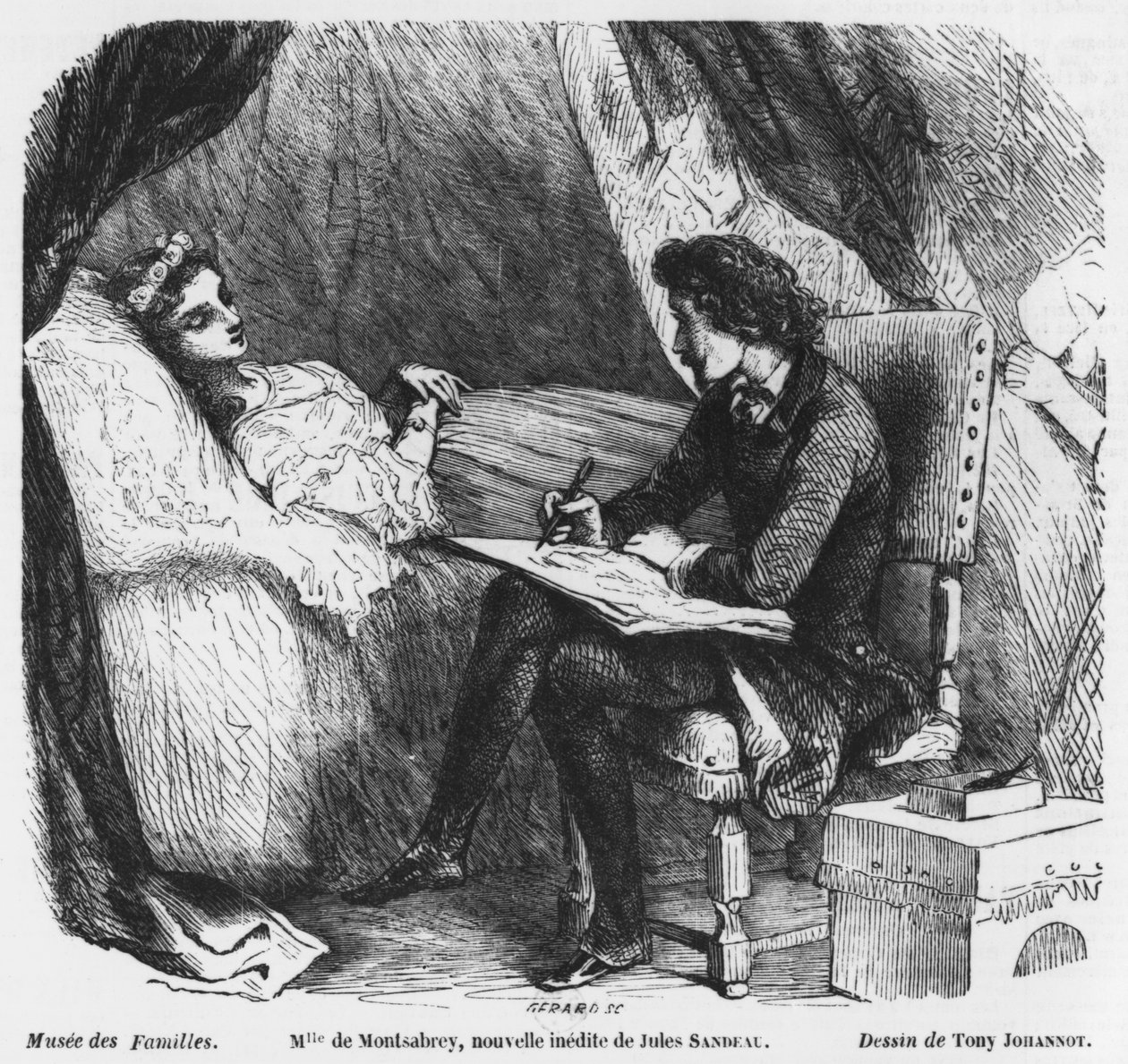 Kresba pohřebního portrétu, ilustrace z 