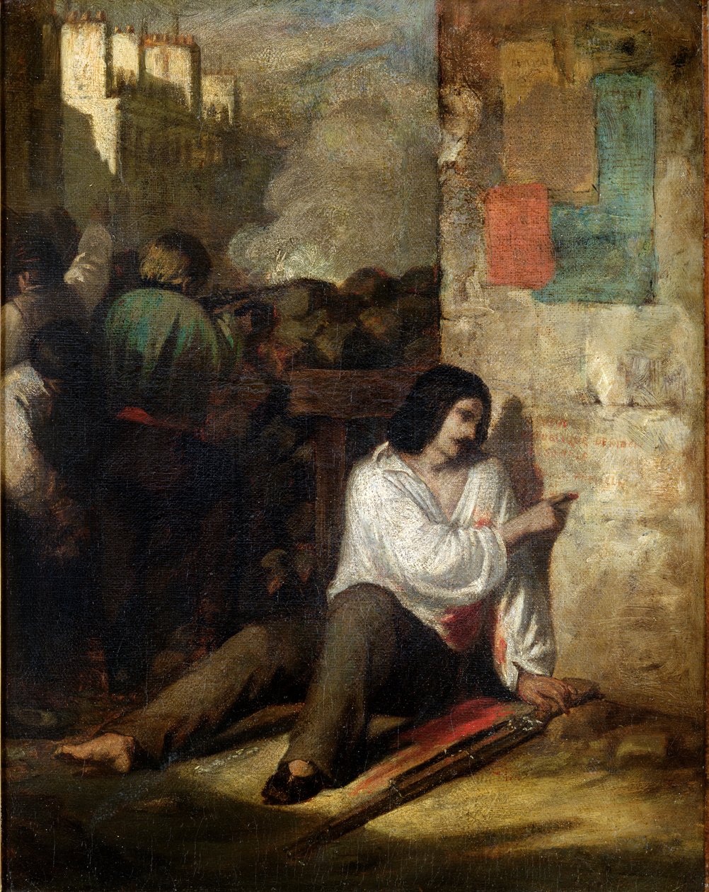 Barikáda v roce 1848 aneb Zraněný povstalec, 1848-52 od Tony Johannot