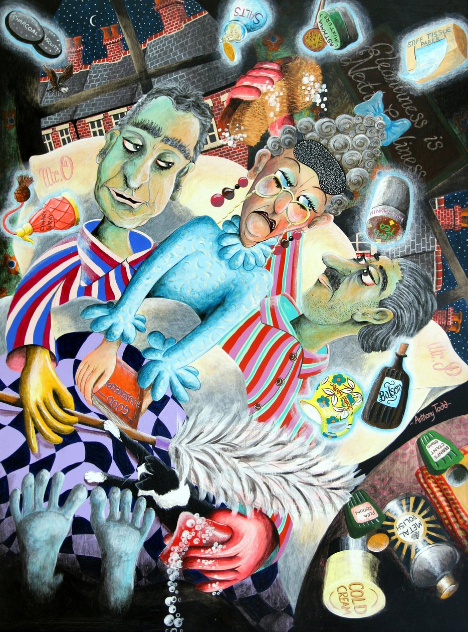 Paní Ogmore-Pritchardová v noci nadává svým strašidelným manželům, 2005 (akryl na panelu) od Tony Todd