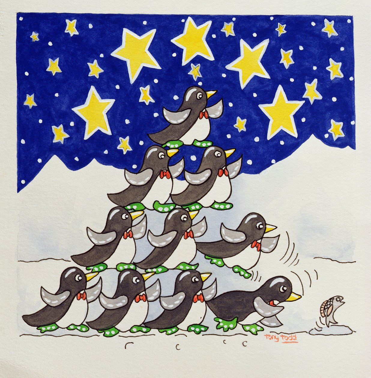 Penguin Formation, 2005 (wc na papíře) od Tony Todd