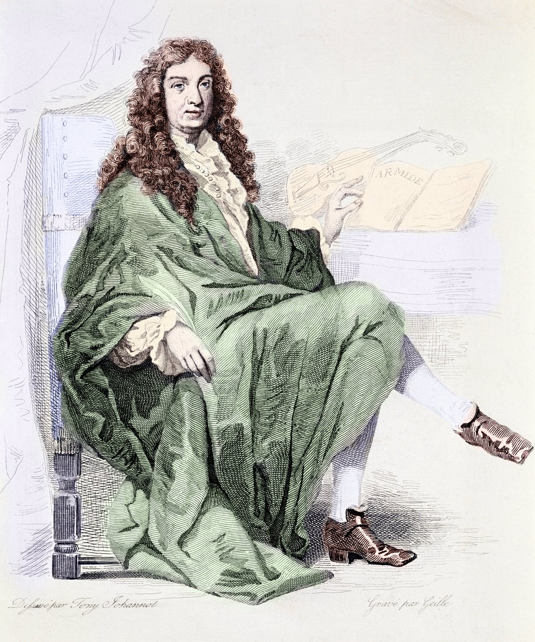Portrét Giovanni Battista Lulli nebo Jean-Baptiste Lully (1632-1687), skladatel na dvoře krále Ludvíka XIV. - Rytina (Portrét skladatele Jeana Baptista Lullyho) Soukromá sbírka od Tony (after) Johannot