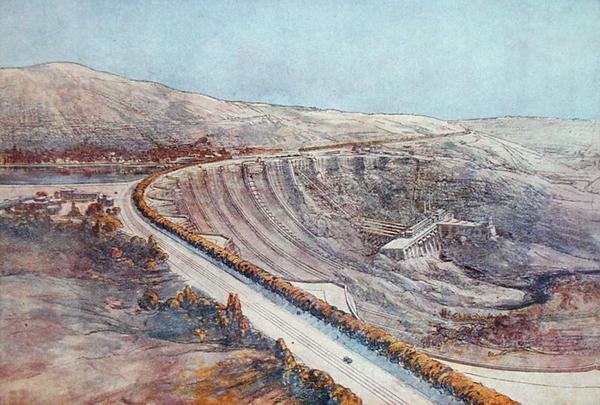 Hydro-Electric Dam, navržený Tonym Garnierem (1869-1948) z 