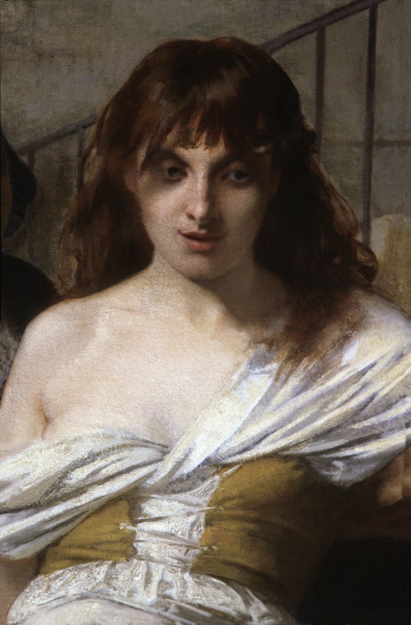 Šílená žena. Detail Philippe Pinela přináší šílenství v La Salpetriere od Tony Robert Fleury