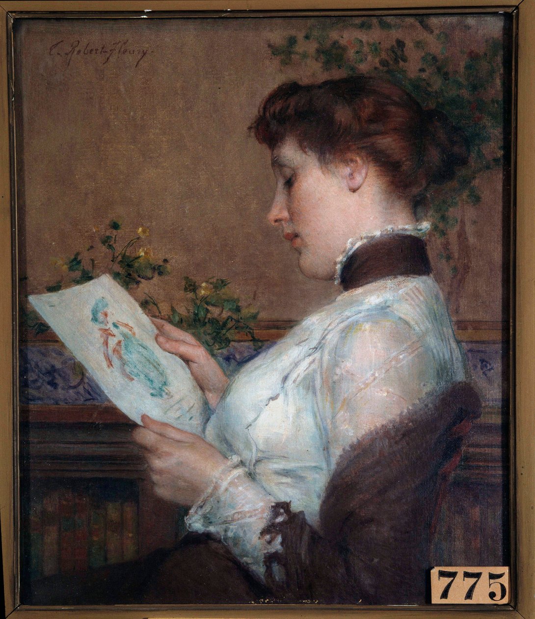 Obrázek Žena obdivující kresbu. Obraz Tonyho Roberta Fleuryho (1837-1912) 19. století Orleans, Musee des Beaux Arts od Tony Robert Fleury