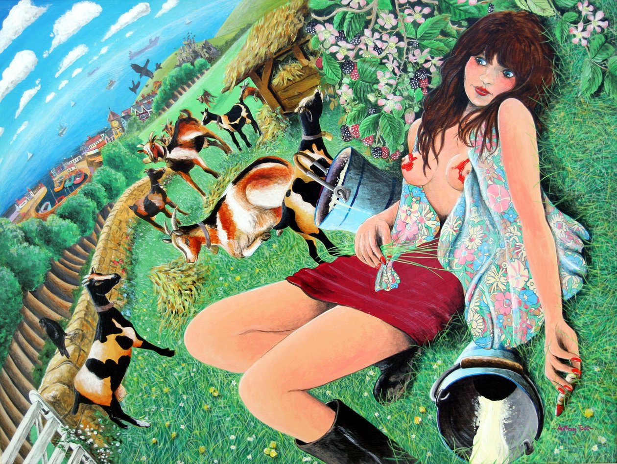 Mae Rose-Chalupa sní o svých erotických fantaziích, 2005 (akryl na panelu) od Tony Todd