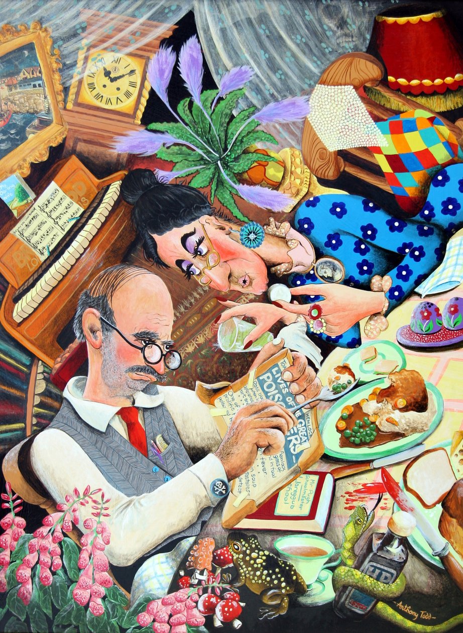 Mr. & Mrs. Pugh, když plánuje skon své ženy, 2005 (akryl na panelu) od Tony Todd