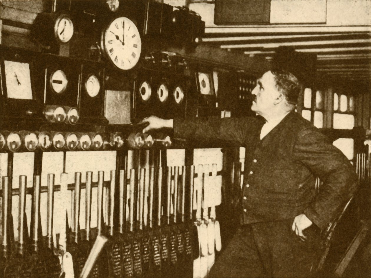 Záznam denního časového signálu na Liverpool Street Station, London and North Eastern Railway, 1930. od Topical Press Agency
