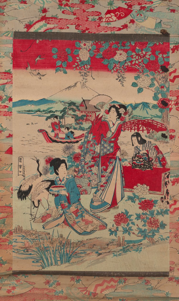 Gejši v krajině, asi 1870-80 (barevný dřevoryt) od Torakiyo Sato Torakiyo Sato