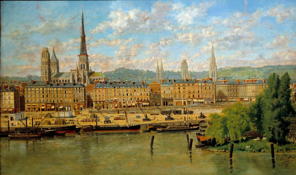 Le port de Rouen Obraz od Torella Ancillottiho (1843-1899) 1878 Ne. 0,36x0,62 m Rouen, musee des Beaux Arts - Přístav Rouen. Obraz Torello Ancillotti (1843-1899) od Torello Ancillotti