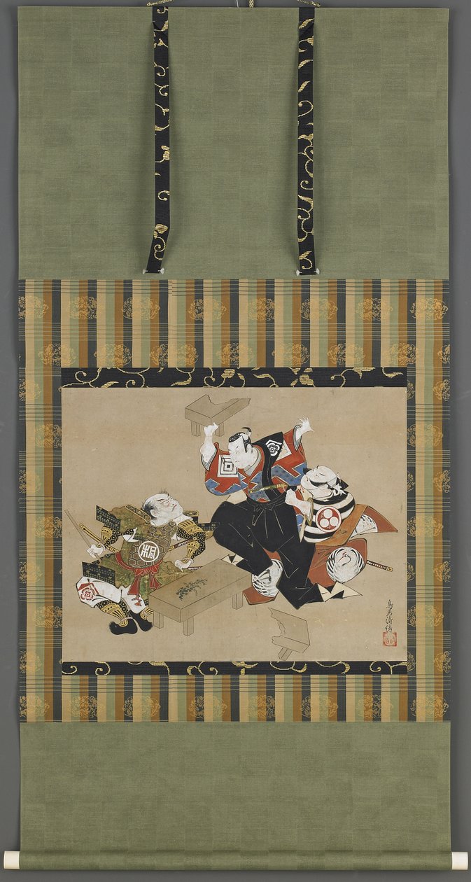 Scéna z hry Kabuki, období Edo (inkoust, barva a zlato na papíře) od Torii Kiyonobu I Torii Kiyonobu I