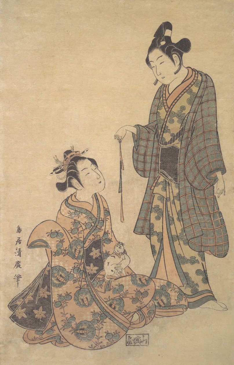Žena sedící držící kočku, ca. 1755. od Torii Kiyohiro