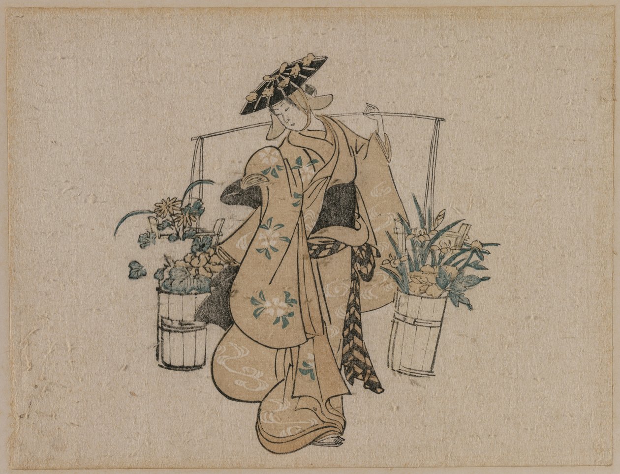 Kráska nesoucí dva vědra květin, c. 1696-1716. od Torii Kiyomasu