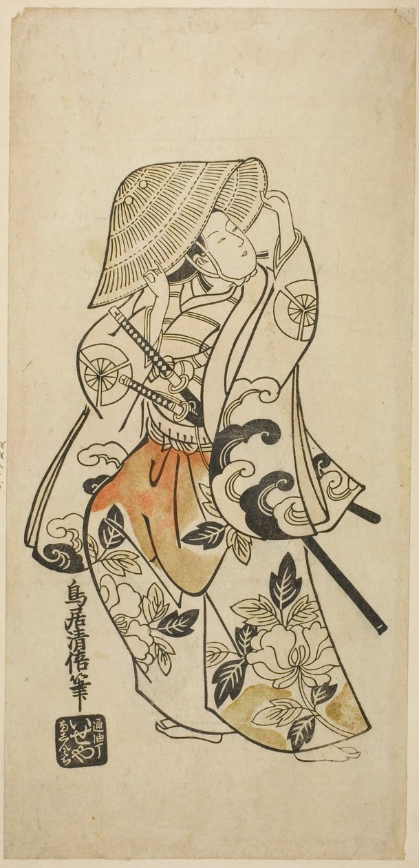 Herec Tamazawa Saijiro v neidentifikované roli od Torii Kiyomasu II