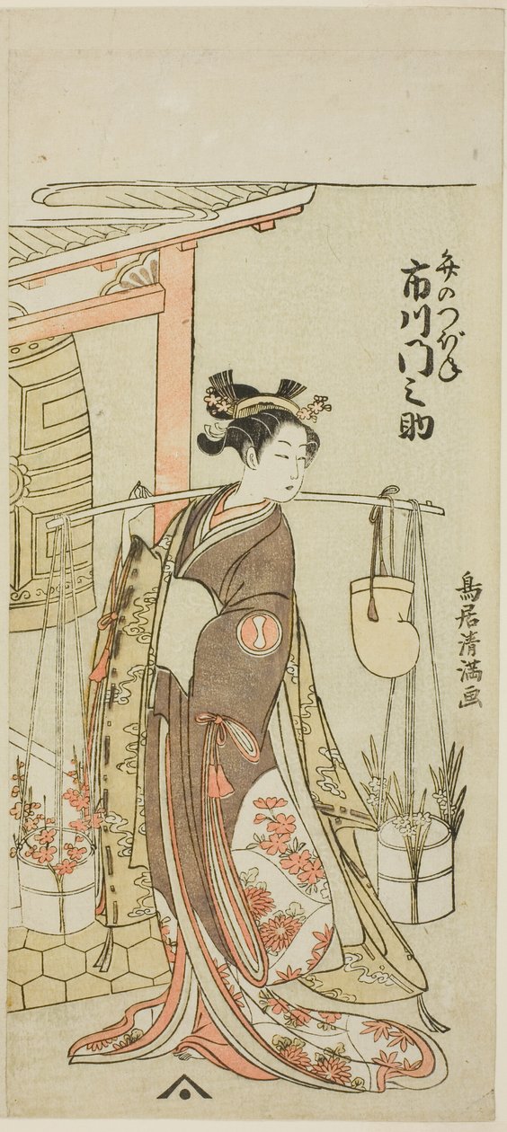 Herec Ičikawa Monnosuke II jako Dáma s vlásenkou (Ichikawa Monnosuke Kogai no Tsubone) od Torii Kiyomitsu I
