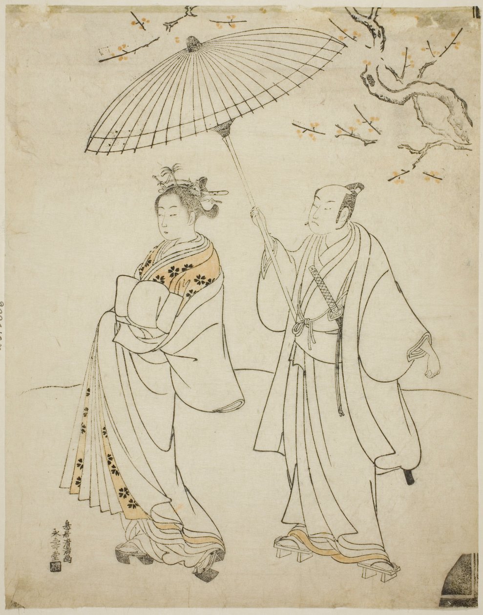 Herci Ičikawa Komazo I (L) a Nakamura Matsue I (R) od Torii Kiyomitsu I