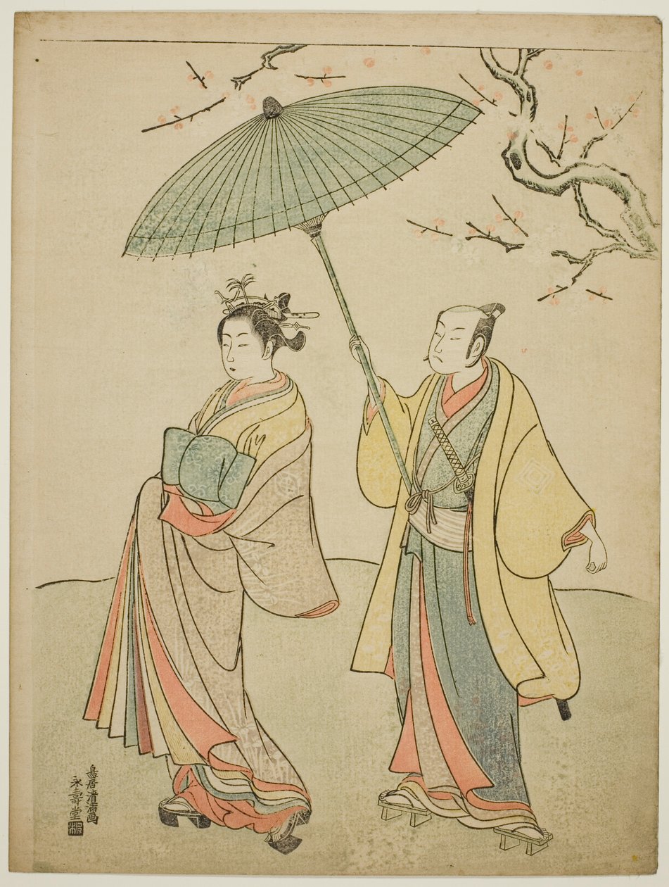 Herci Ičikawa Komazo I (L) a Nakamura Matsue I (R) od Torii Kiyomitsu I