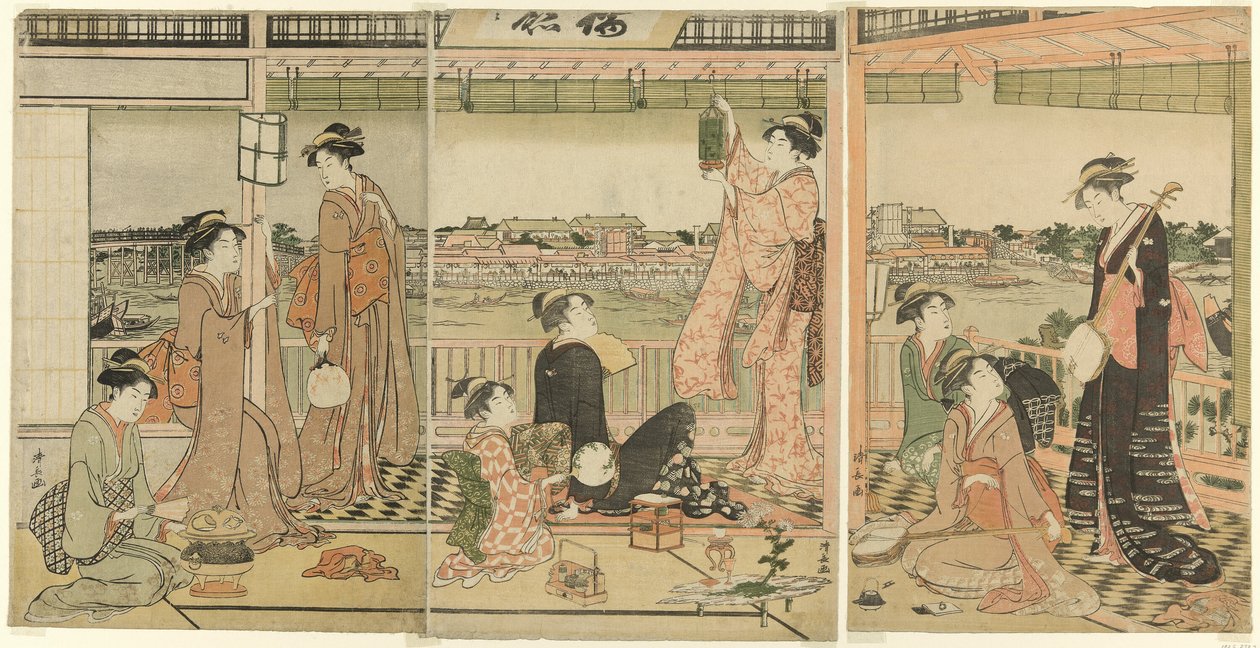 Párty při pohledu na Měsíc přes řeku Sumida od Torii Kiyonaga