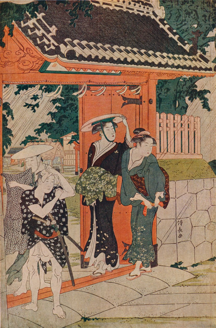 Náhlá sprcha ve svatyni Mimeguri Inari, 1787 od Torii Kiyonaga