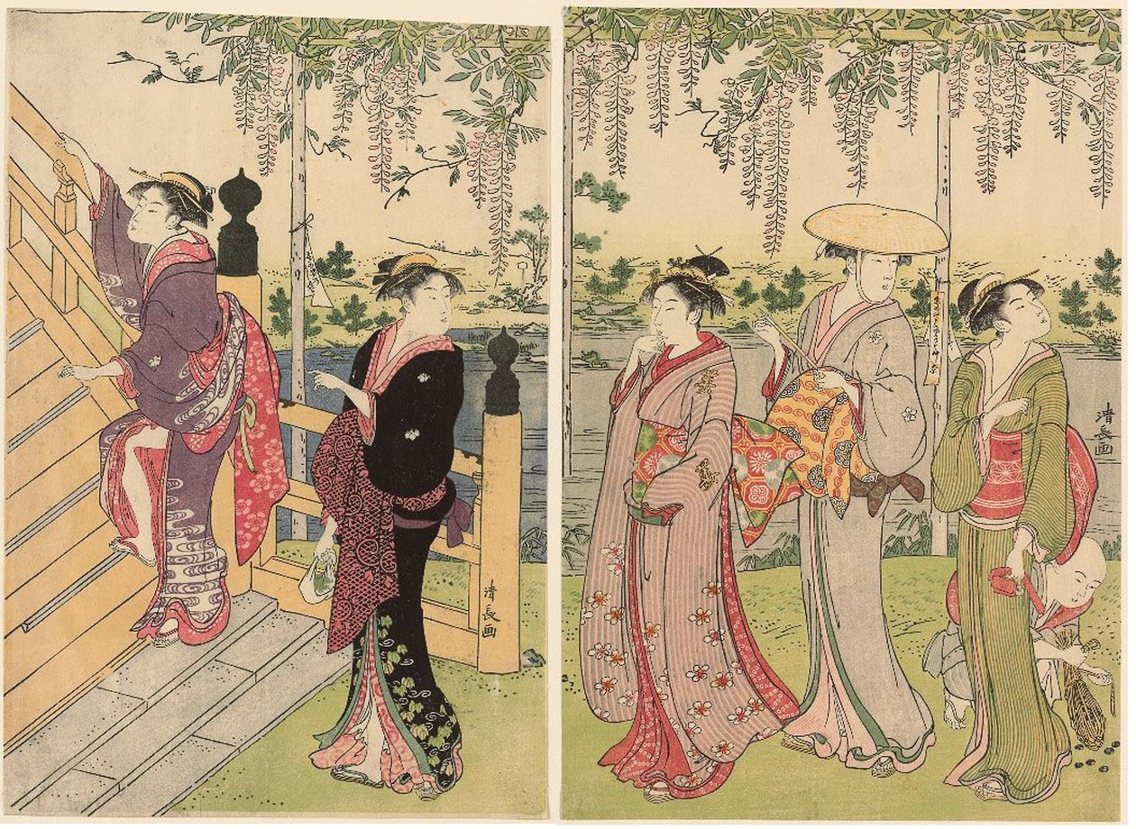 Obdivování vistárie ve svatyni Kameido od Torii Kiyonaga