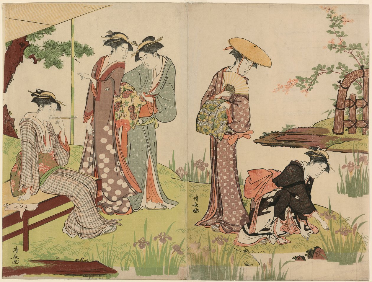U kosatcového rybníka od Torii Kiyonaga