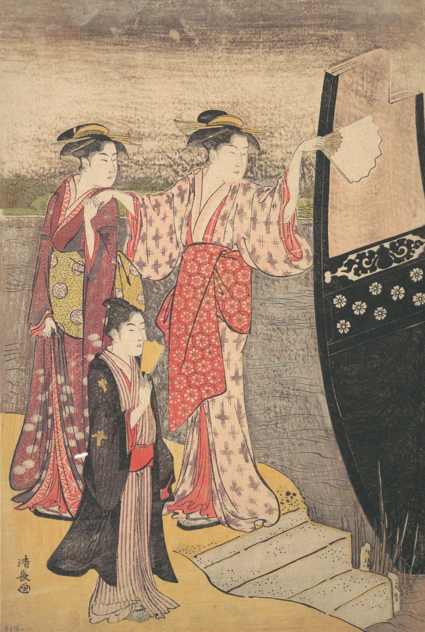 Vylodění z výletní lodi na řece Sumida. od Torii Kiyonaga