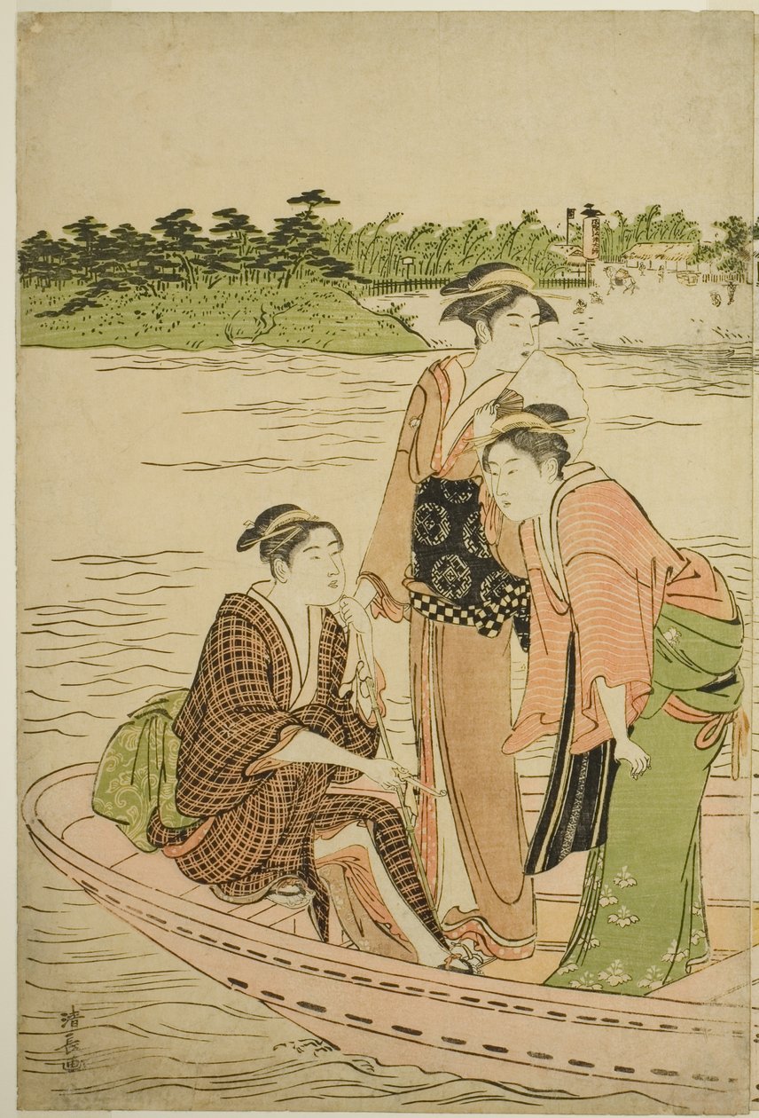 Trajekt na řece Rokugo od Torii Kiyonaga