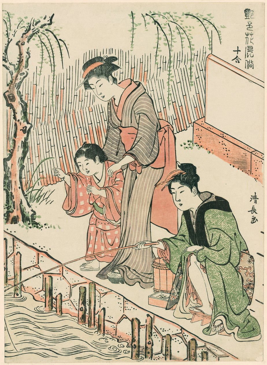 Rybaření, ze série "Soubor deseti krásek v květinových stylech (Enshoku hana fuzoku ju awase)" od Torii Kiyonaga