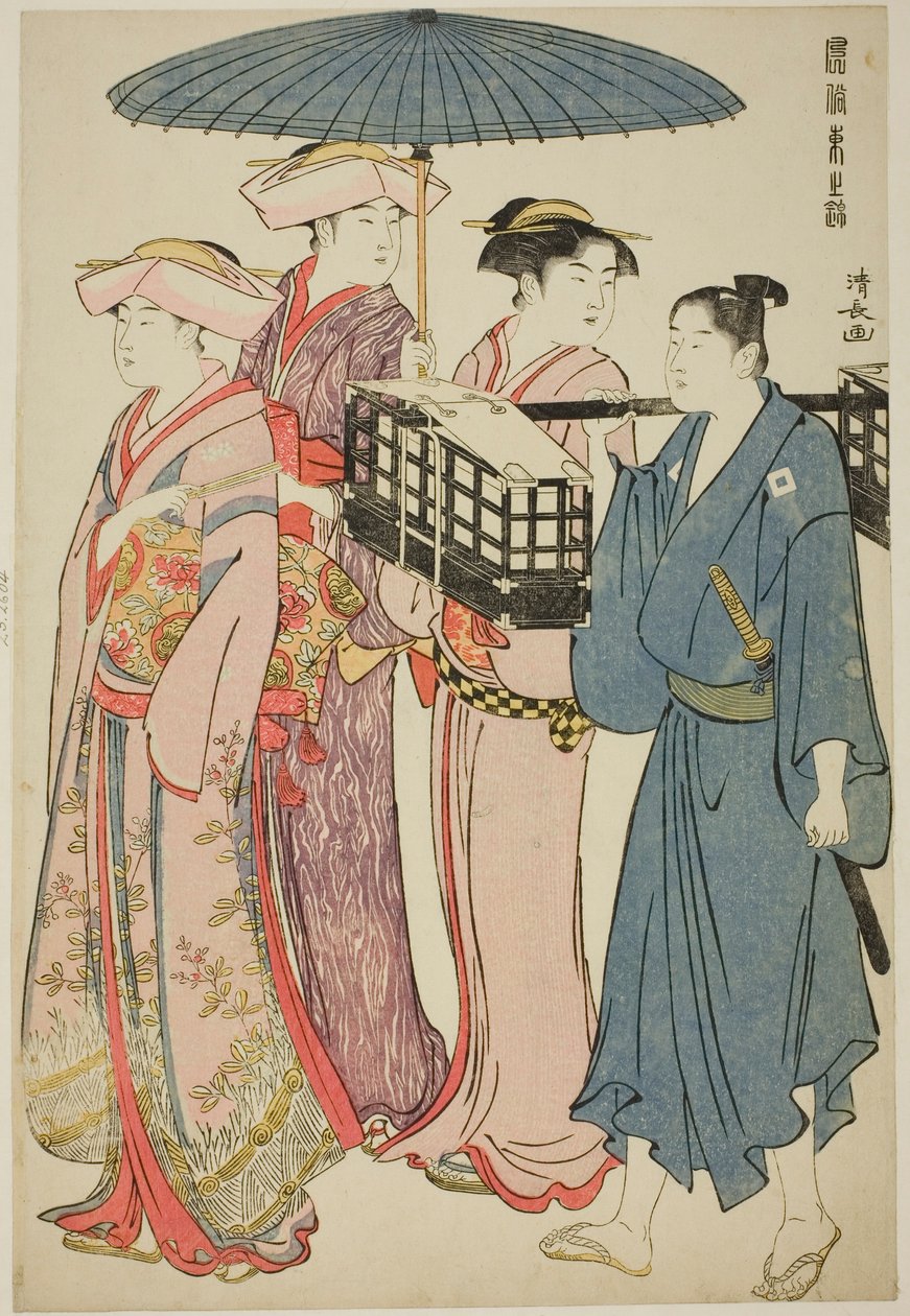 Jít na piknik ze série "Brokád východních způsobů (Fuzoku Azuma no nishiki)" od Torii Kiyonaga