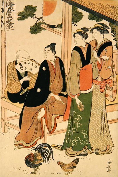 Při vzájemném pohledu na setkání (barevný dřevořez) od Torii Kiyonaga