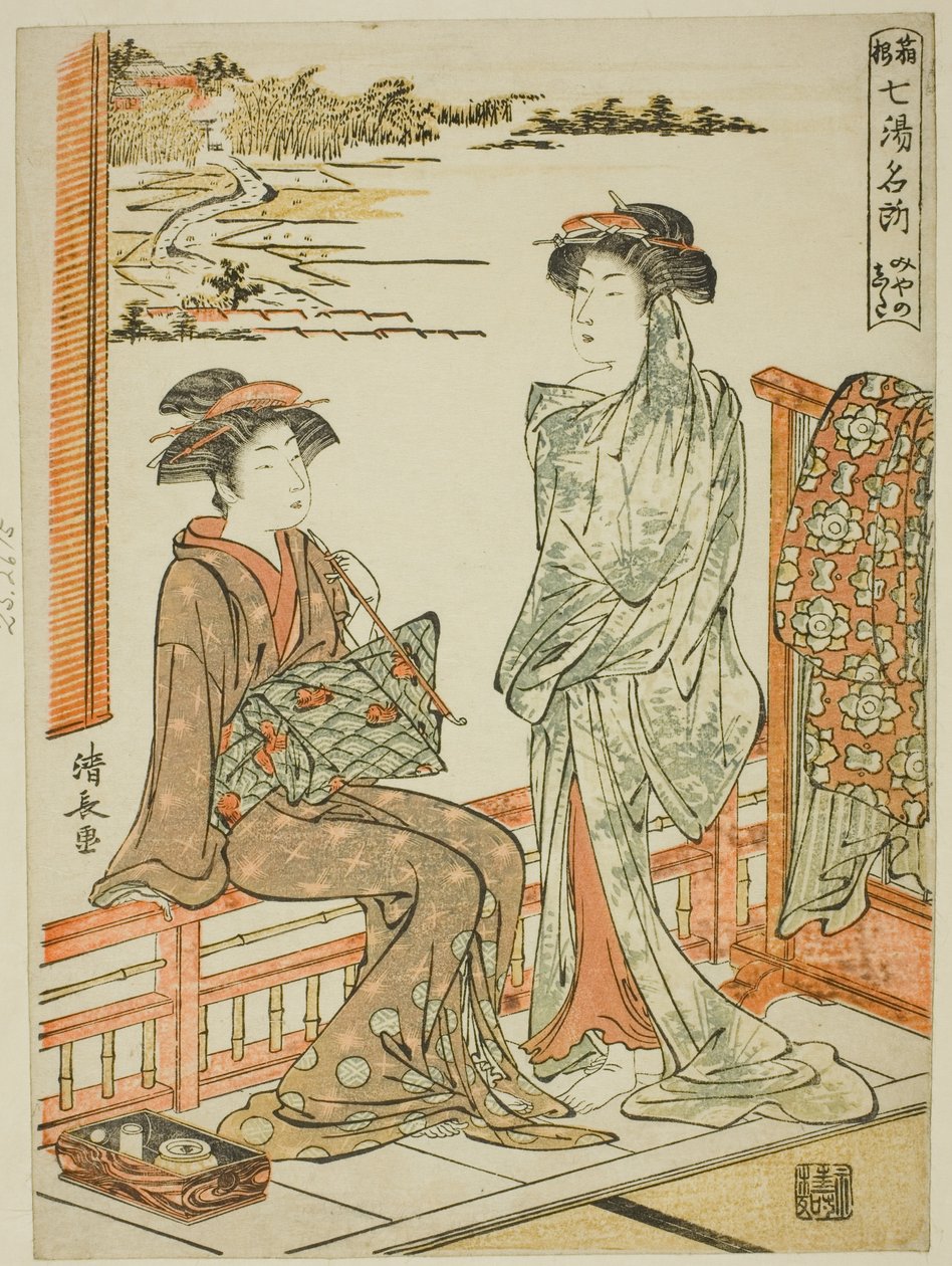Miyanoshita, ze série "Sedm slavných horkých pramenů Hakone (Hakone shichito meisho)" od Torii Kiyonaga