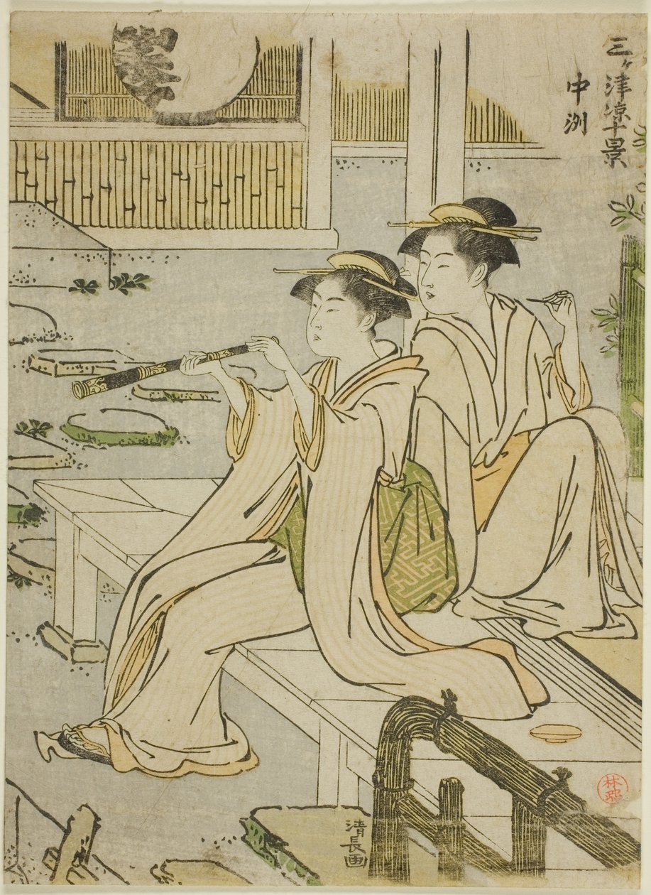 Nakasu, ze série „Deset scén užívání chládku ve třech městech (Sangatsu ryo jikkei)“ od Torii Kiyonaga