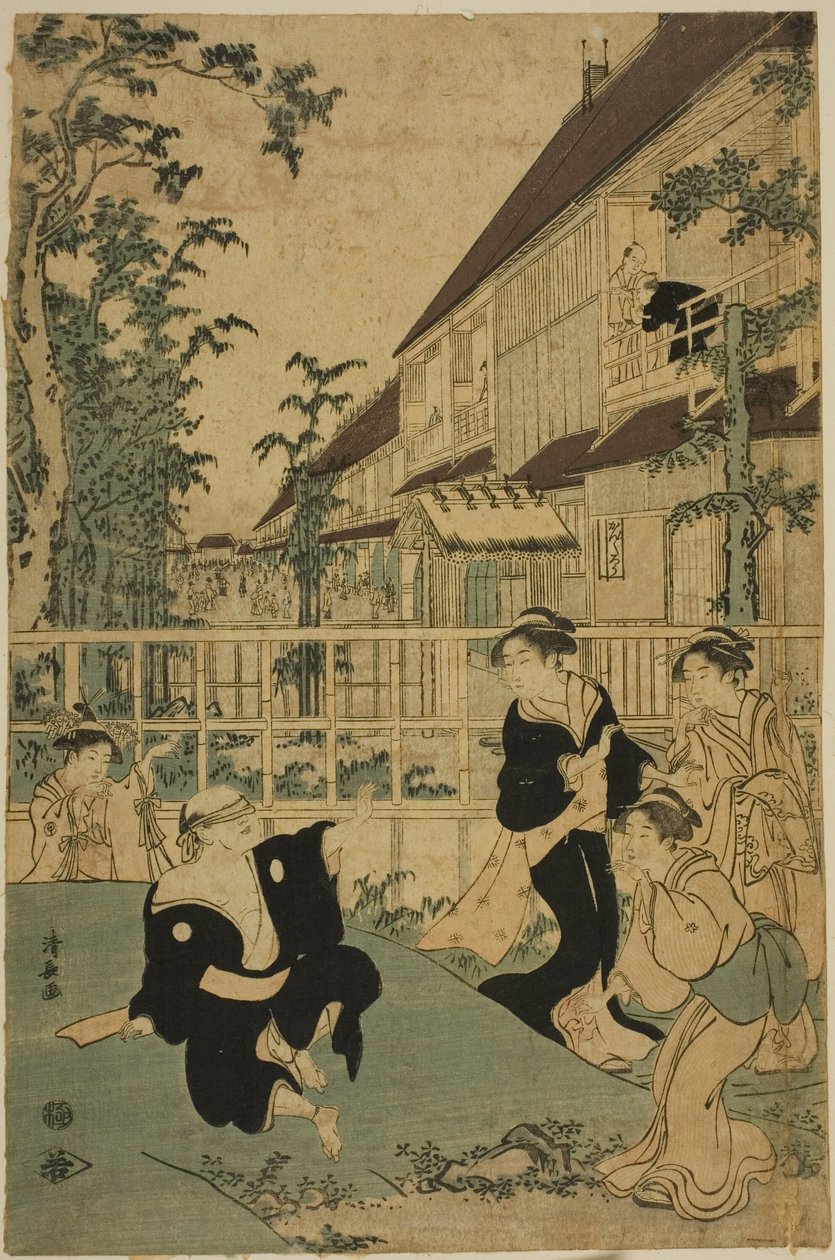 Venkovní zábava v čajovně Kankanro v Yoshiwara od Torii Kiyonaga