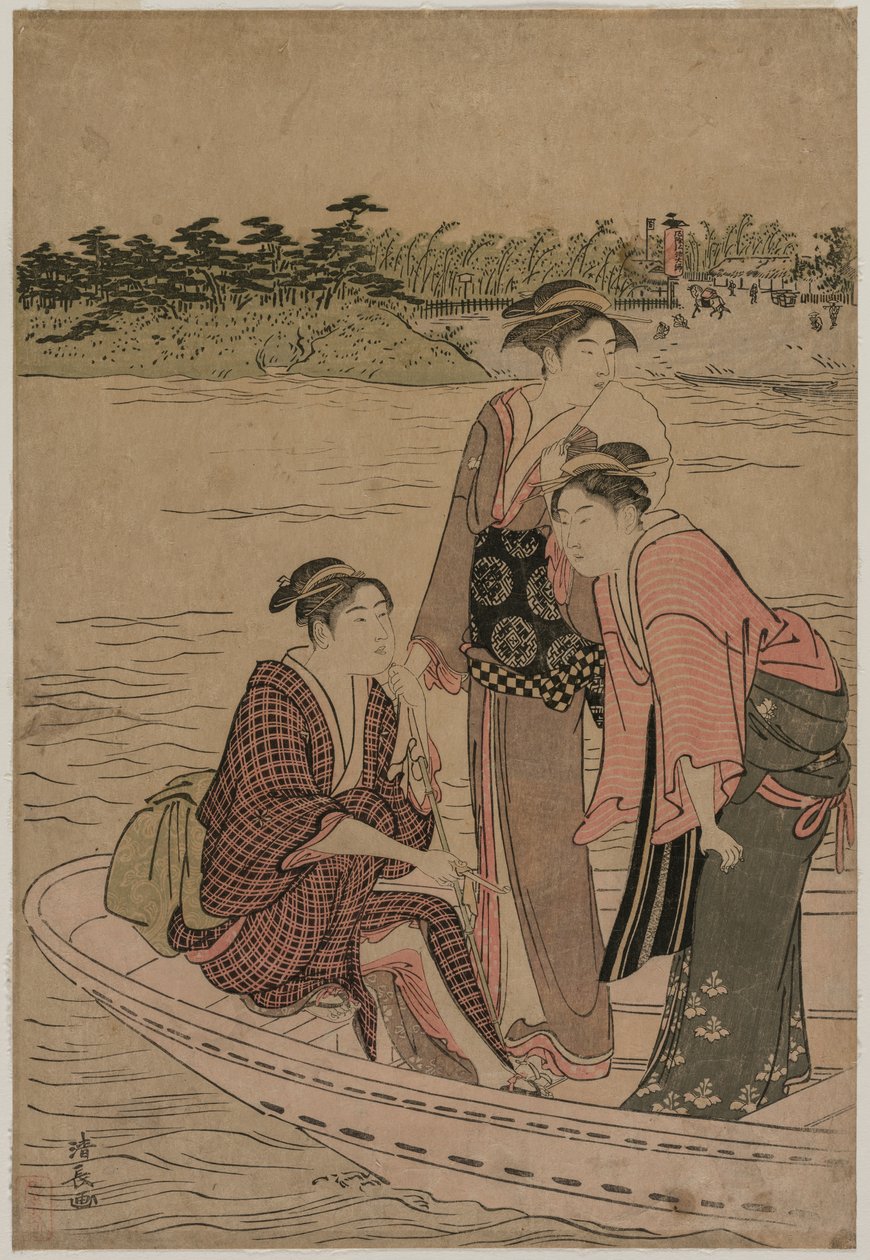 Cestující v trajektu na řece Sumida od Torii Kiyonaga
