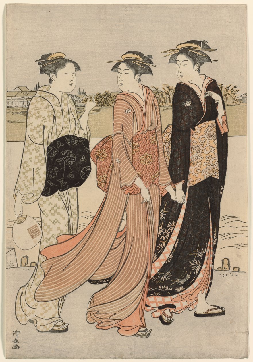 Letní soumrak na břehu řeky Sumida od Torii Kiyonaga