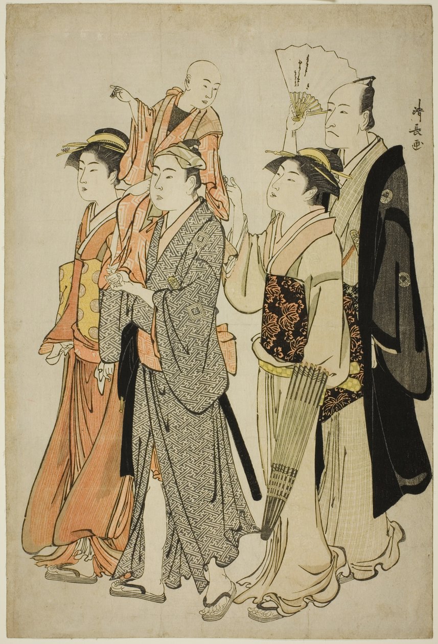 Herec Ichikawa Danjuro V a jeho rodina z nepojmenované série čtyř grafik zobrazujících herce v soukromém životě od Torii Kiyonaga