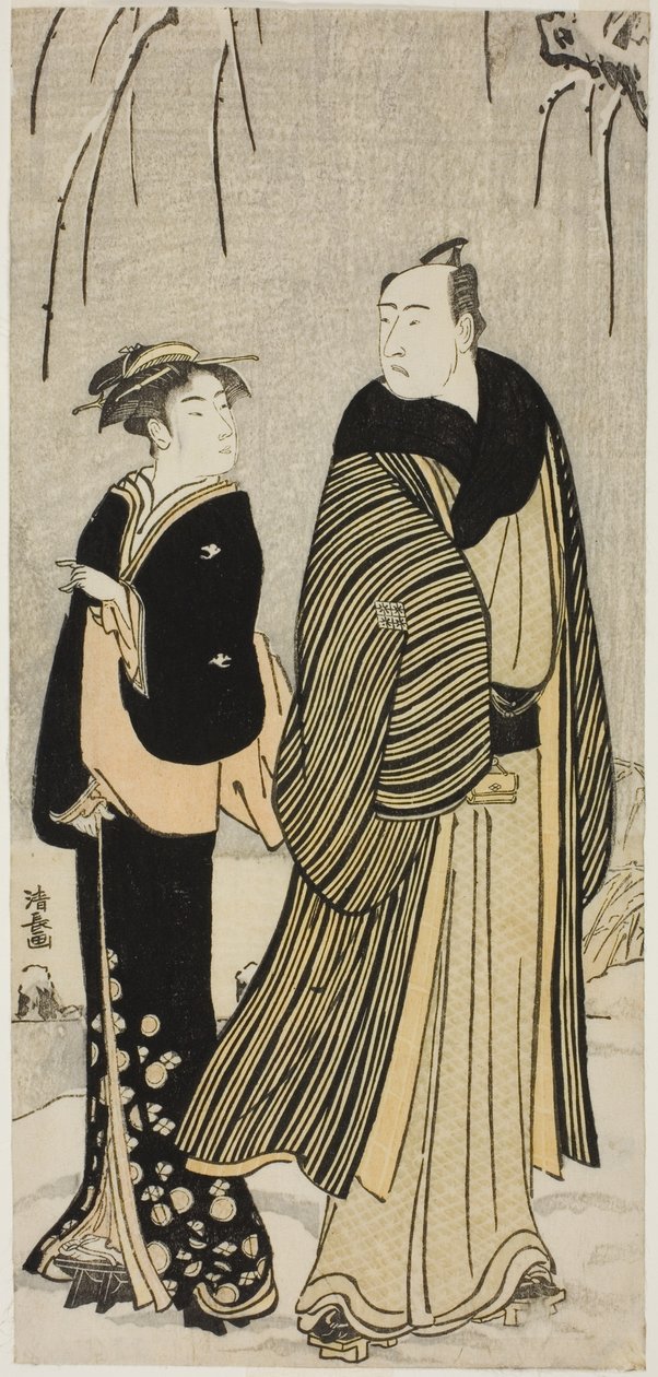 Herec Matsumoto Koshiro IV a gejša z nepojmenované série grafik zobrazujících herce v soukromém životě od Torii Kiyonaga