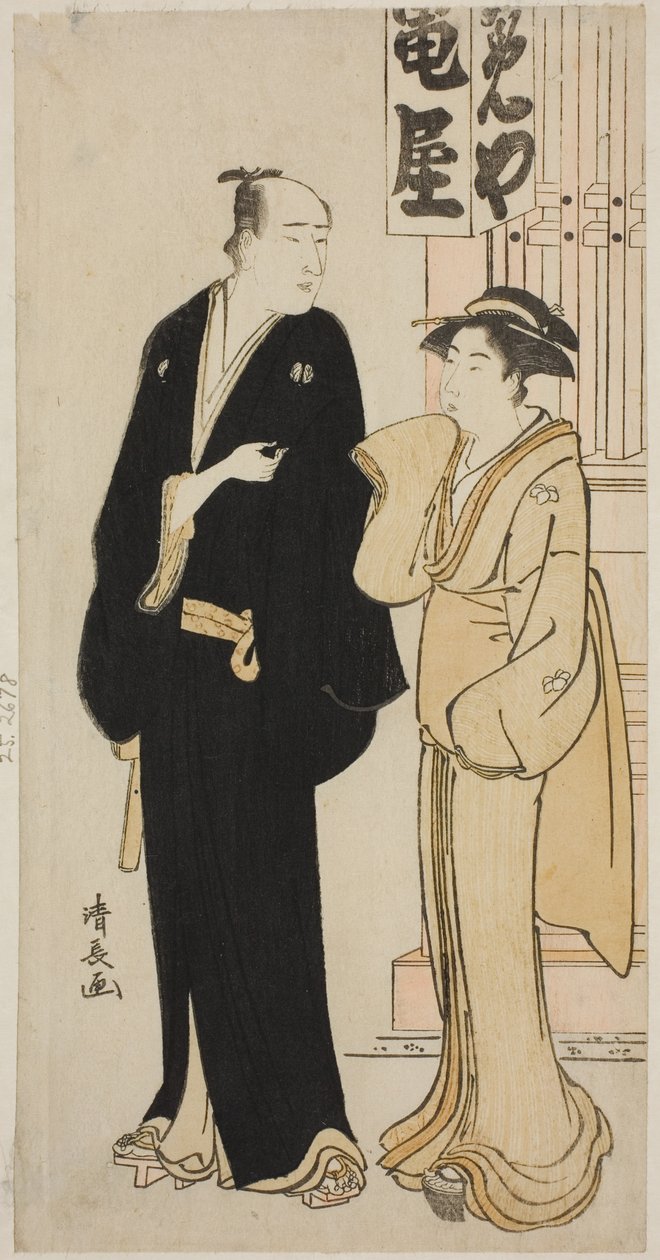 Herec Onoe Matsusuke I a gejša z nepojmenované série grafik zobrazujících herce v soukromém životě od Torii Kiyonaga