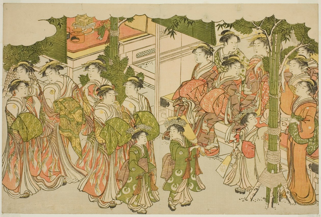 První oděvy nového roku (Kiso hajime), z ilustrované knihy "Barvy trojitého úsvitu (Saishiki mitsu no asa)" od Torii Kiyonaga