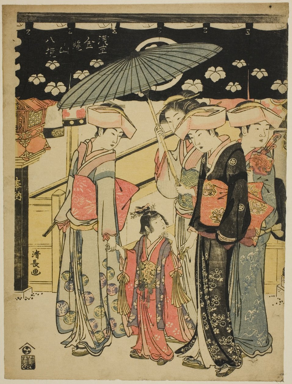 Nákupní ulice Nakamise, ze série „Osm okrsků chrámu Kinryuzan v Asakusa (Asakusa Kinryuzan hakkei)“ od Torii Kiyonaga