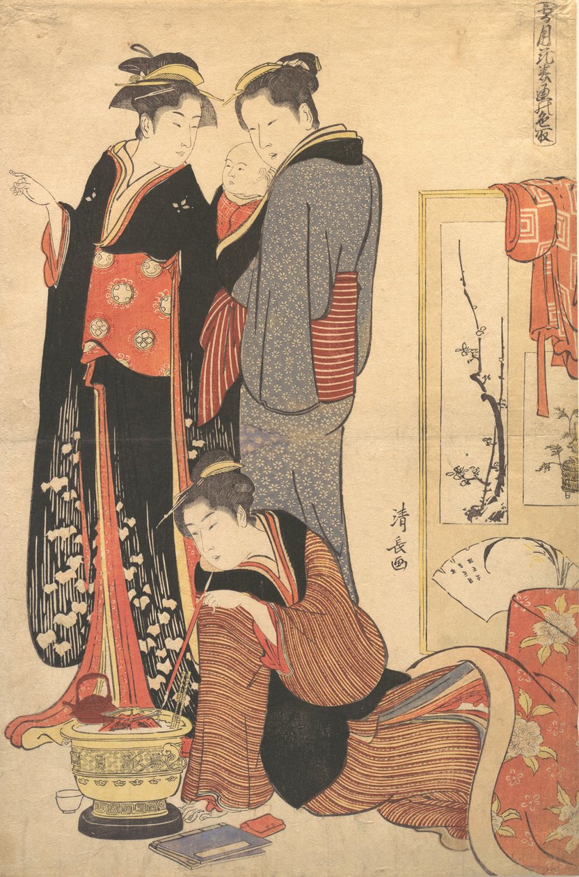 Dvě ženy stojící, držící dítě, ca. 1785. od Torii Kiyonaga