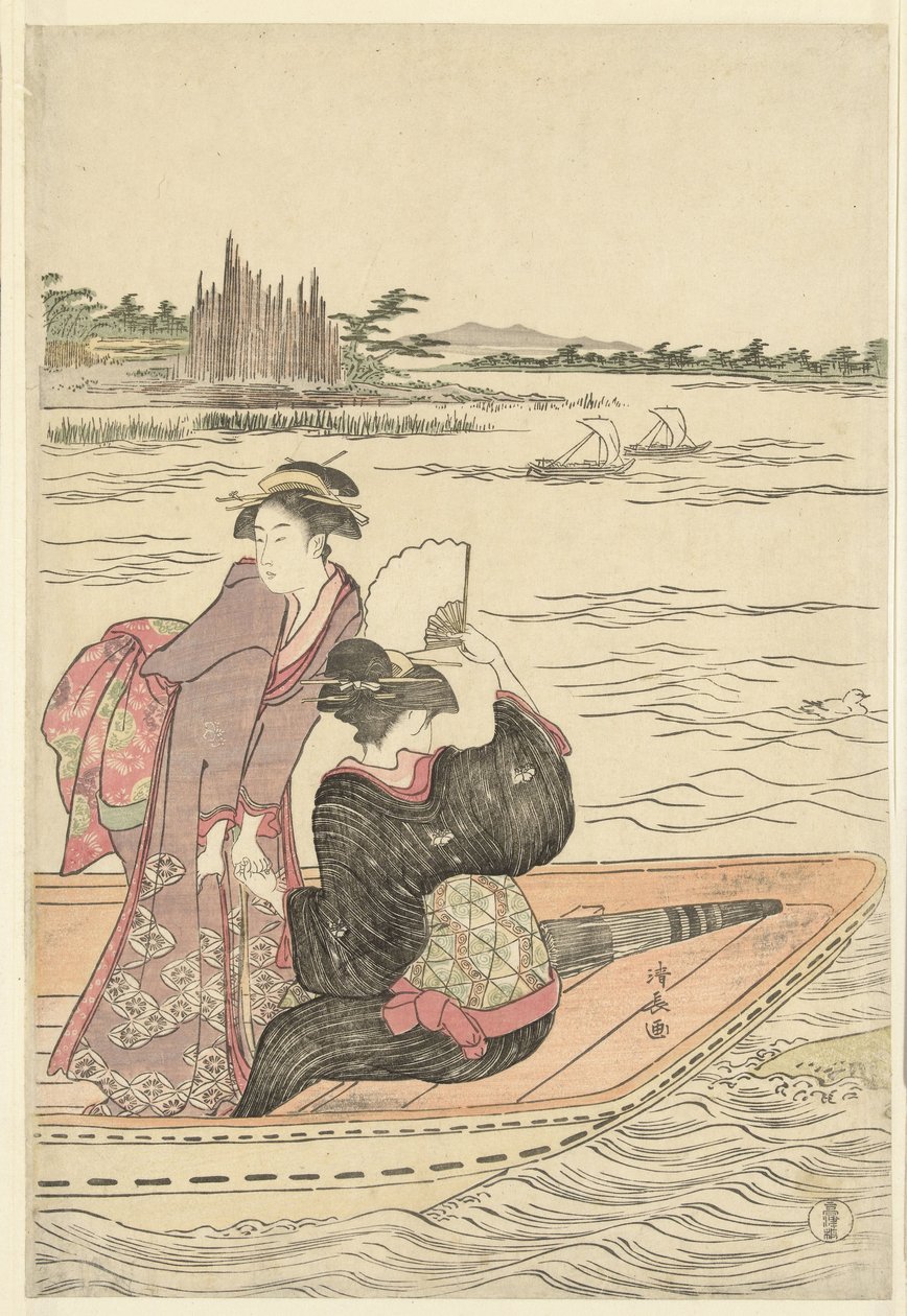 Trajekt na řece Sumida od Torii Kiyonaga